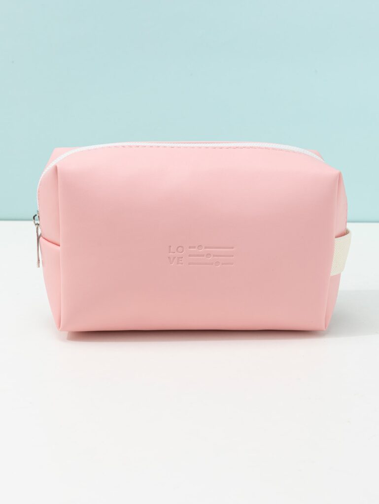 1pc Letter Graphic Pink PU Waterproof Cute Makeup Bag For Women Girls