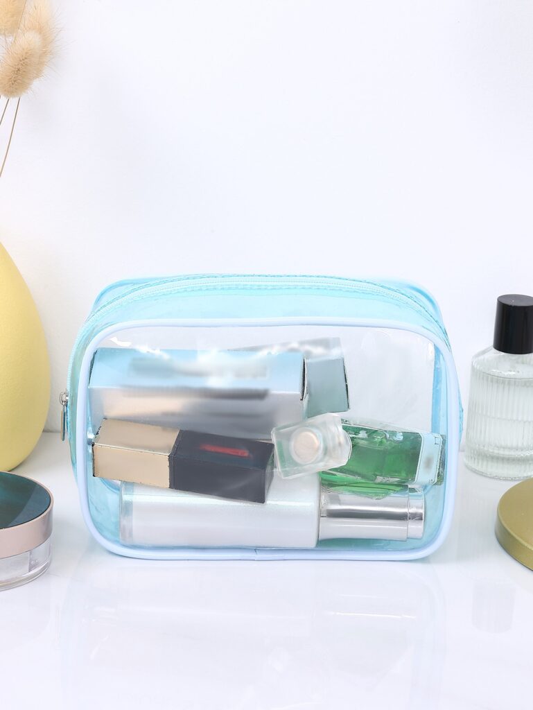 1pc Blue Transparent Waterproof Travel Storage Makeup Bag For Women Girls